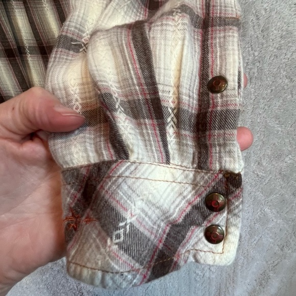 Ryan Michael Brown Cream Plaid Tunic Size Large Western Cowgirl Collared Navajo - Picture 5 of 15